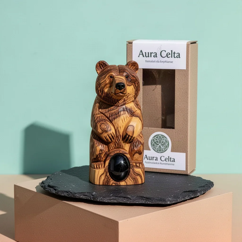 Tótem de Oso en Obsidiana Natural y Madera de Olivo