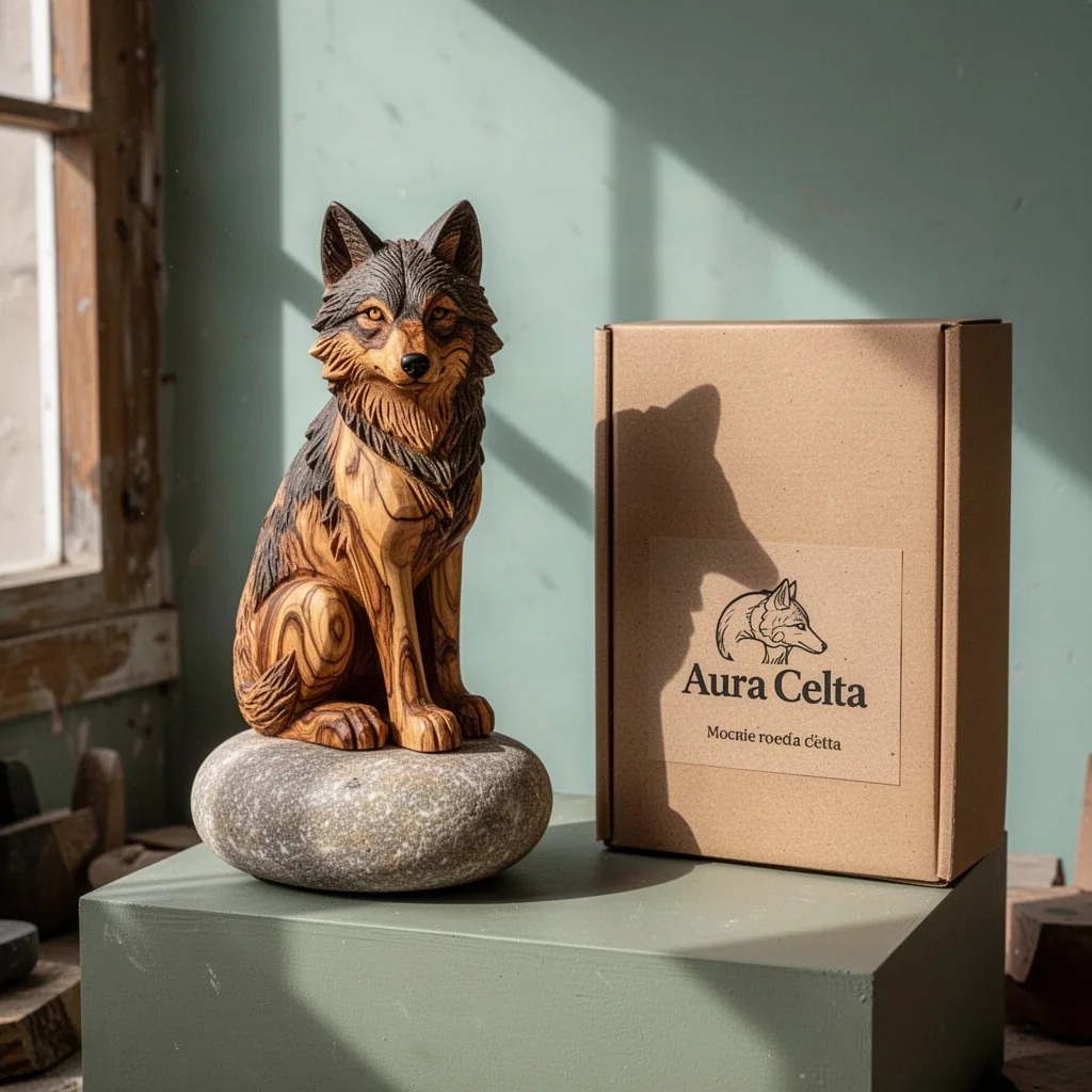 Tótem de Lobo en Madera de Olivo