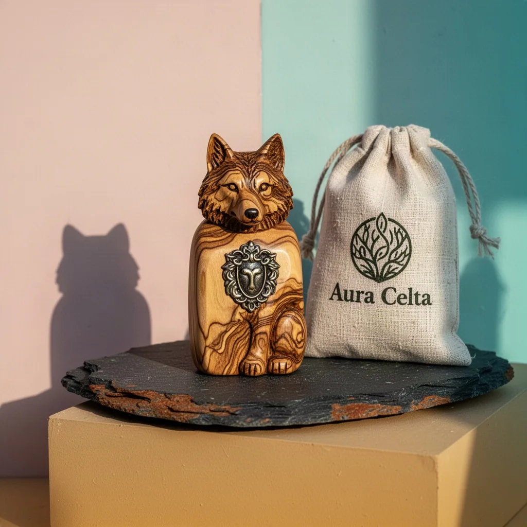 Tótem Lobo de Roble y Bronce Aura Celta